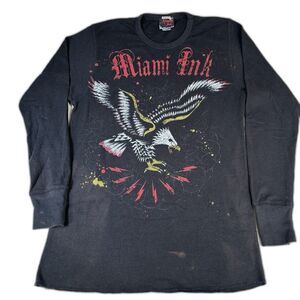 Miami Ink Vintage 2000’s Y2K Long Sleeve Thermal Sz XL Skater Grunge Black Eagle